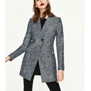 ZARA SHINY FABRIC CROSSOVER FROCK COAT V-NECK